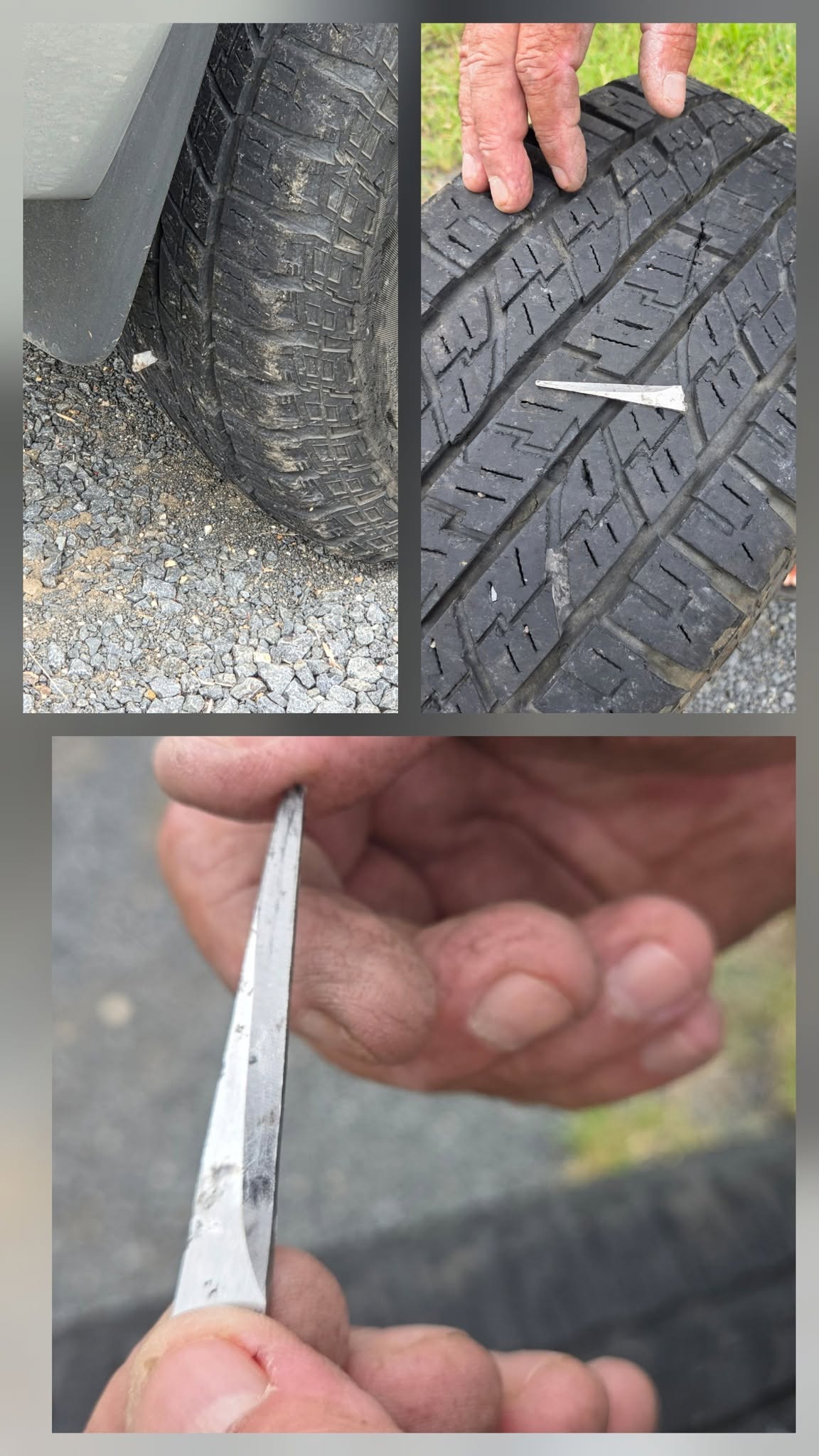 Scissors blade removed from a punctured vehicle tyre