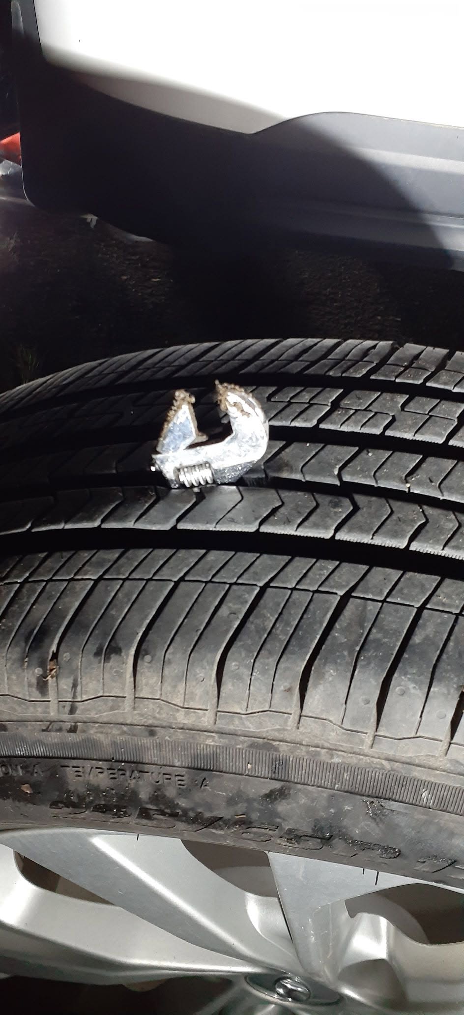 Metal object removed from a punctured tyre