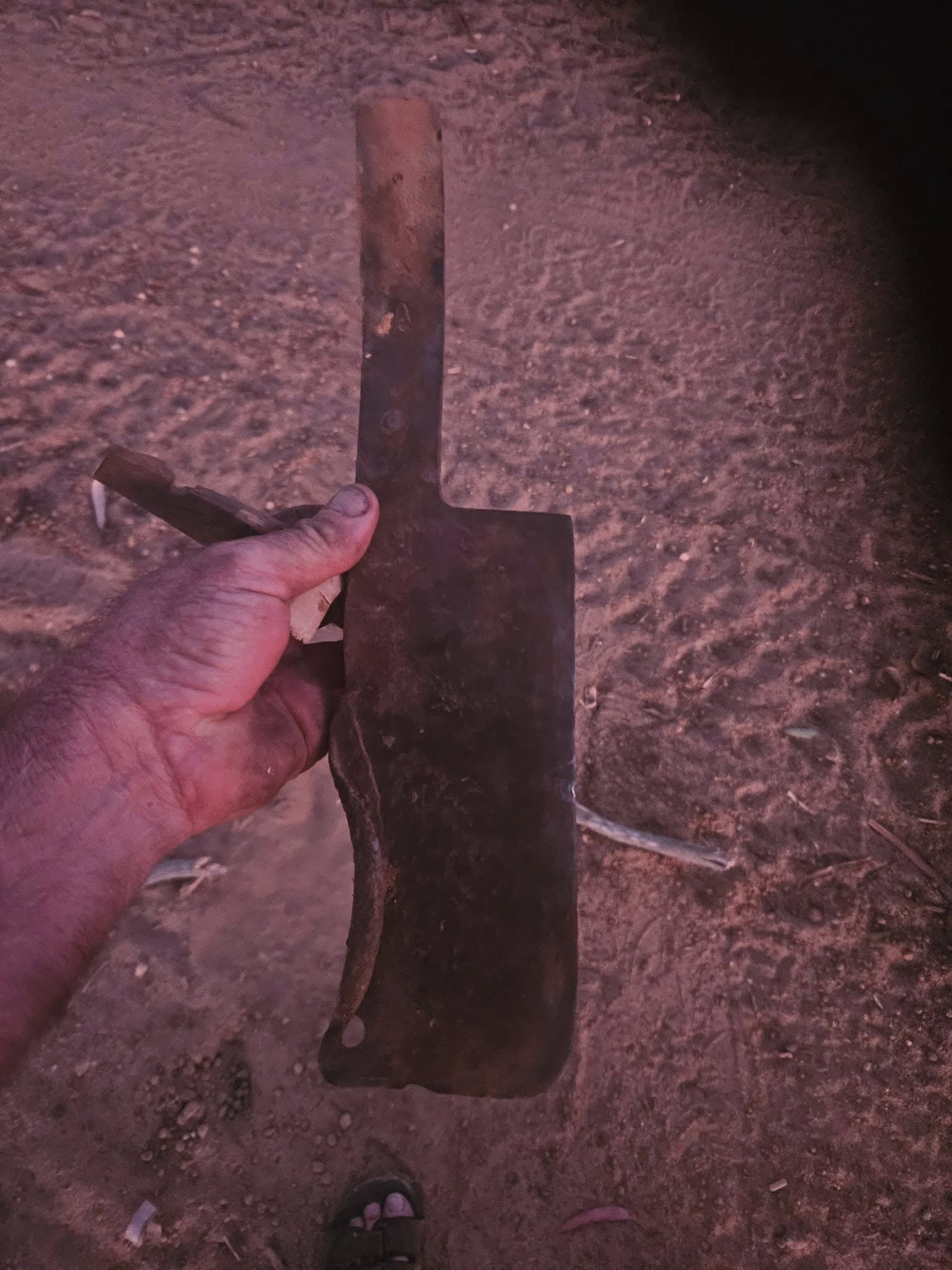 Meat cleaver removed from a punctured tyre