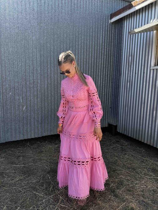 Holly Gorroick dressed for a station social event in the Northern Territory