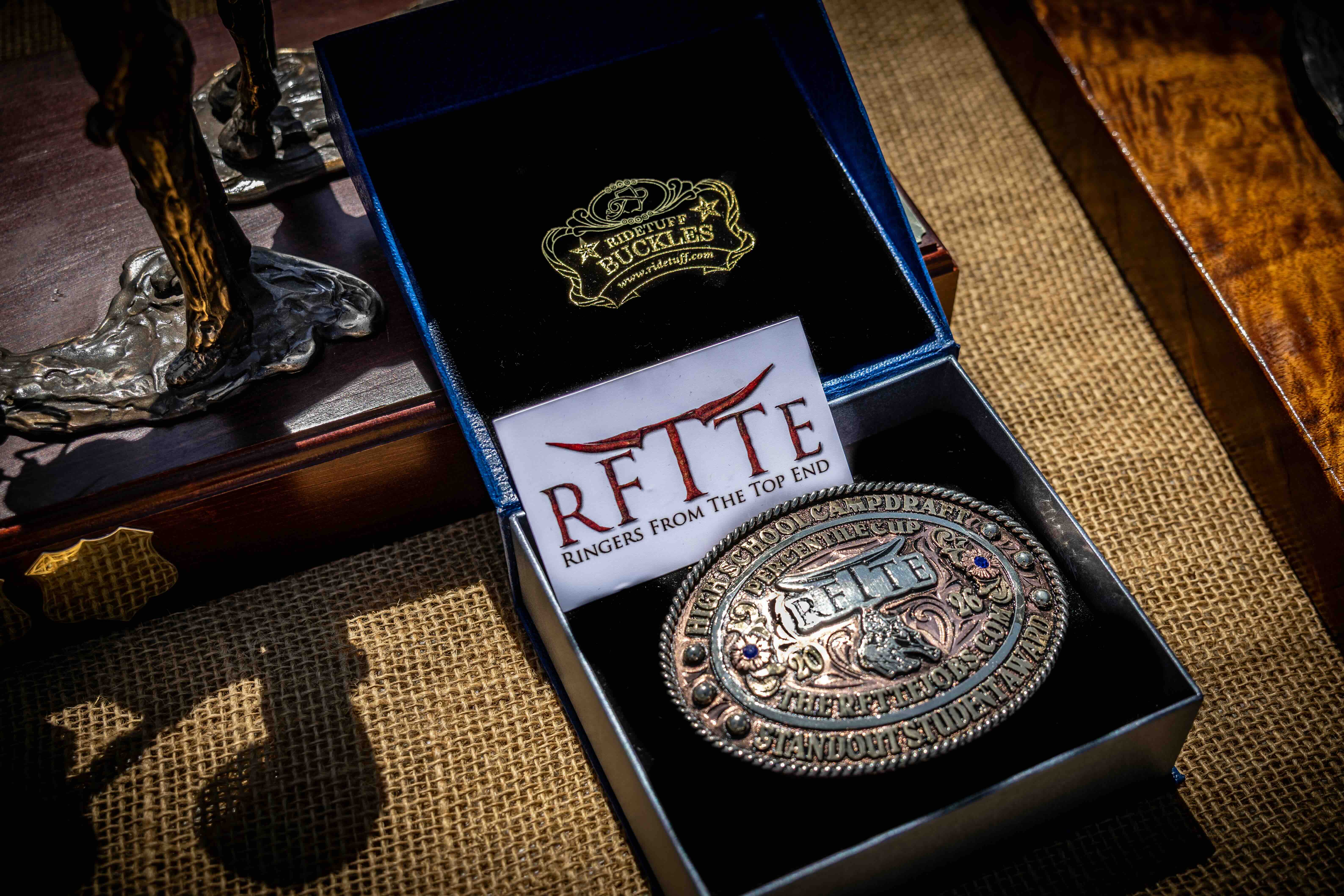 RFTTE Stand-Out Student Award trophy buckle for the High School Campdraft Percentile Cup