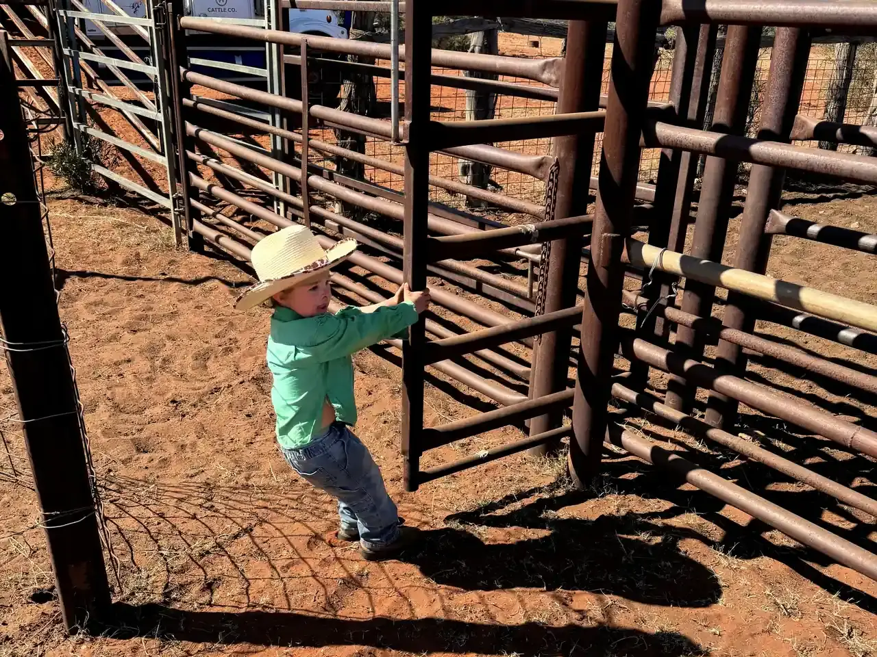 Ross Stanes' son Ned at Lyndavale Station in Central Australia